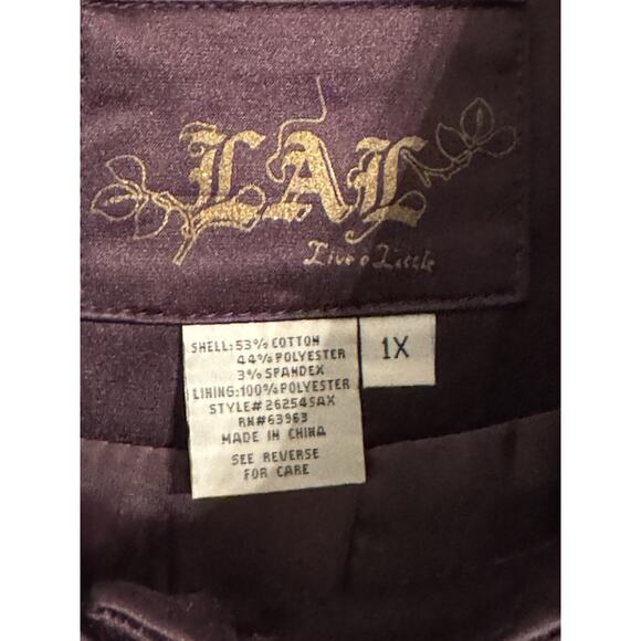 LAL Live A Little Womens 1X Button Down Silky Coat 3/4 Puffy Sleeves Lined Plum - Picture 3 of 10